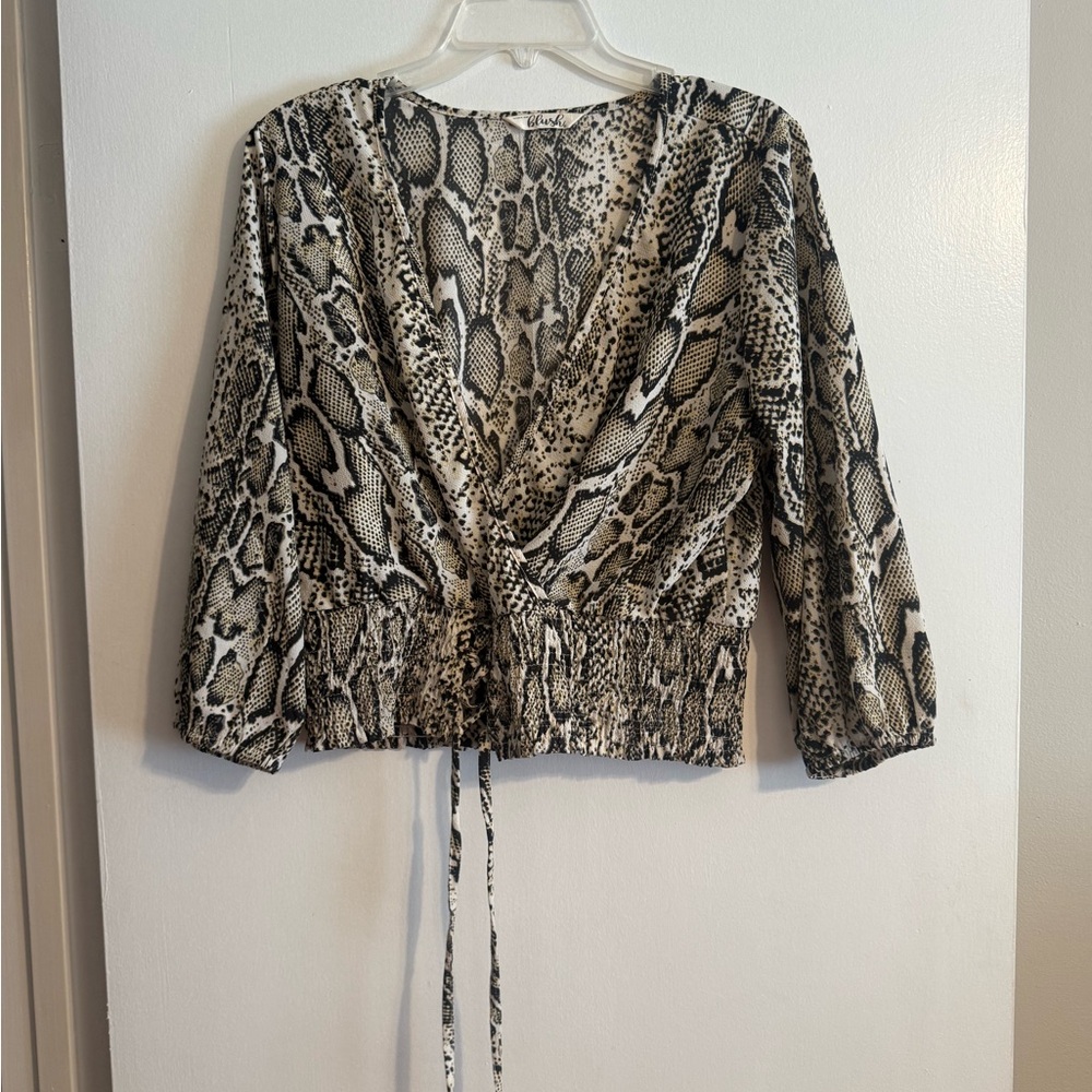 Snakeskin Print V-Neck Top